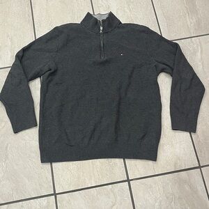 Tommy Hilfiger Sweater Mens XL Gray Mock Neck Knit Pullover 1/4 Zip EUC